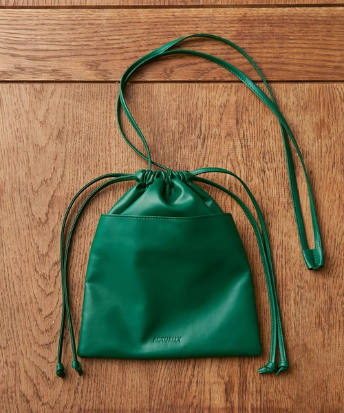 Actually（アクチュアリー）の「フェイクレザー 巾着ショルダー（ショルダーバッグ・レディース・グリーン/パープル・フリー）」の4枚目の写真