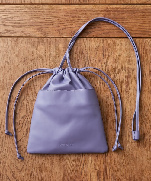 Actually（アクチュアリー）の「フェイクレザー 巾着ショルダー（ショルダーバッグ・レディース・グリーン/パープル・フリー）」の7枚目の写真