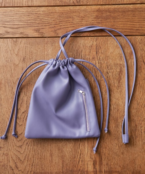 Actually（アクチュアリー）の「フェイクレザー 巾着ショルダー（ショルダーバッグ・レディース・グリーン/パープル・フリー）」の8枚目の写真