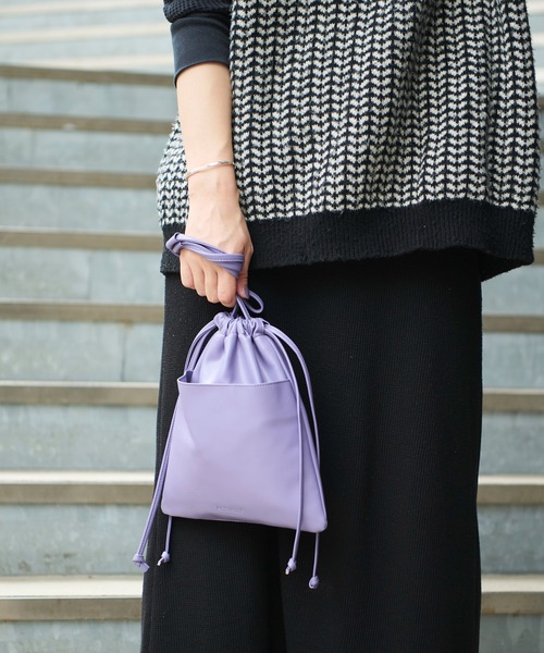 Actually（アクチュアリー）の「フェイクレザー 巾着ショルダー（ショルダーバッグ・レディース・グリーン/パープル・フリー）」の6枚目の写真