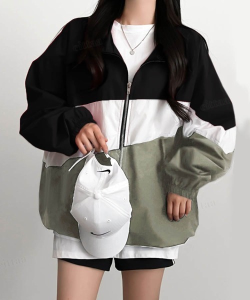 Dalfwin（ダールフィン）の「配色ななめライントラックジャケット（ブルゾン・レディース・ネイビー/カーキ/ブラック・MEDIUM/LARGE）」の3枚目の写真