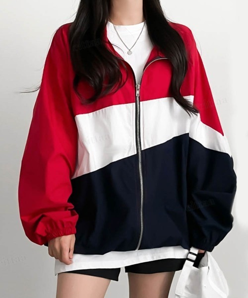 Dalfwin（ダールフィン）の「配色ななめライントラックジャケット（ブルゾン・レディース・ネイビー/カーキ/ブラック・MEDIUM/LARGE）」の7枚目の写真