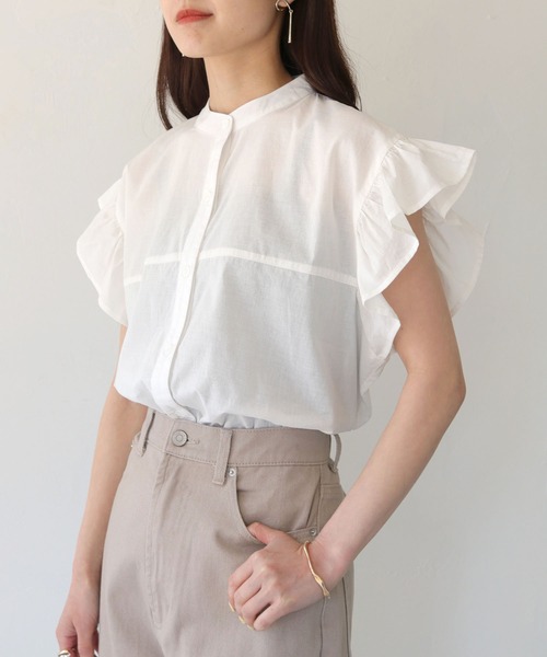 HER CLOSET(ハークローゼット)の「【shemoshelly】WEB限定フレンチフリルシャツ(シャツ/ブラウス・レディース・カーキ/モカ/オフホワイト/ブラック・M)」の6枚目の写真