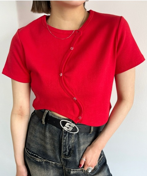 WHO'S WHO gallery(フーズフーギャラリー)の「ウェーブリブTEE(Tシャツ/カットソー・レディース・レッド/グレー/ベージュ/チャコールグレー/ブラック/ホワイト・FREE)」の6枚目の写真