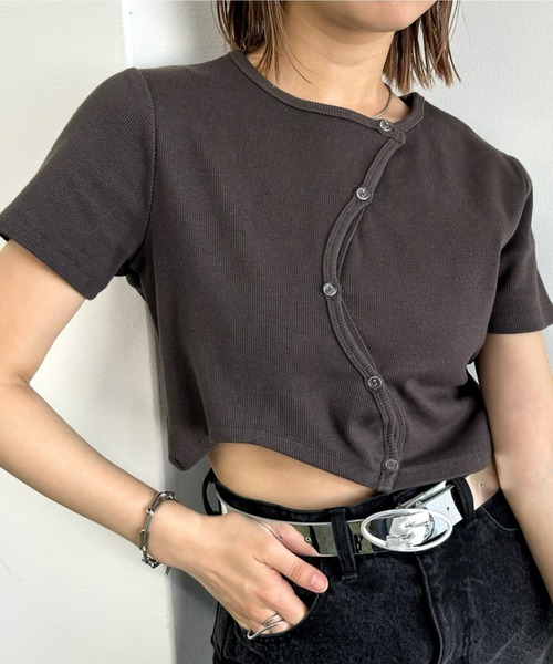 WHO'S WHO gallery(フーズフーギャラリー)の「ウェーブリブTEE(Tシャツ/カットソー・レディース・レッド/グレー/ベージュ/チャコールグレー/ブラック/ホワイト・FREE)」の3枚目の写真