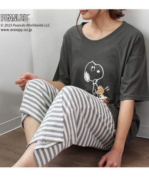 PEANUTS(ピーナッツ)の「【LL~6L 大きいサイズ】【SNOOPY】 スヌーピー × ボーダーパンツ 半袖 ルームウェア セット ...