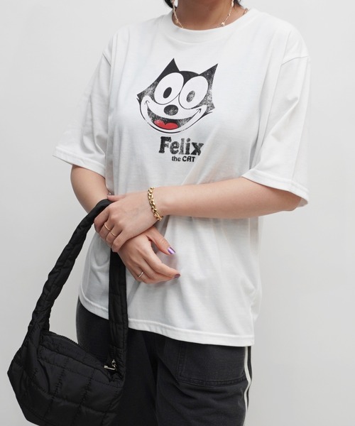 almo(アルモ)の「FELIXフェイスプリントレギュラーTシャツ/ロゴTシャツ(RO)(Tシャツ/カットソー・レディース・オフホワイト/ブラック/スミクロ・FREE)」の3枚目の写真