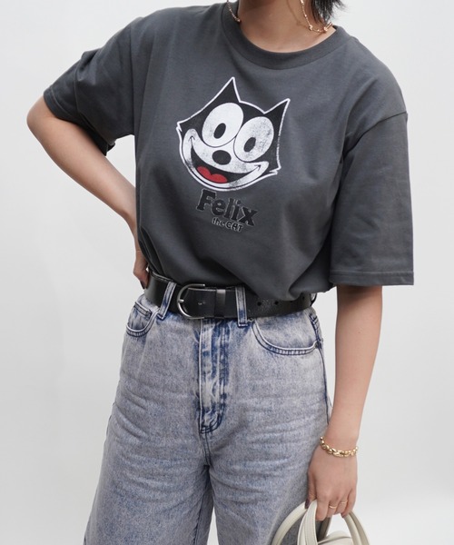 almo(アルモ)の「FELIXフェイスプリントレギュラーTシャツ/ロゴTシャツ(RO)(Tシャツ/カットソー・レディース・オフホワイト/ブラック/スミクロ・FREE)」の2枚目の写真