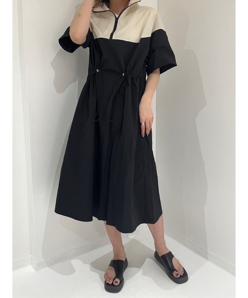 ◯CASTELBAJA ハーフジップ ワンピース セール】ハーフジップバイカラーシャカシャカワンピース