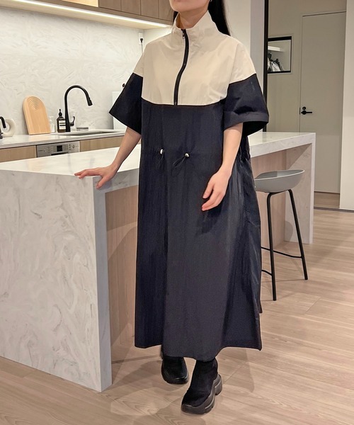 ❣️ じゅうしーずです❣️ セール】ハーフジップバイカラーシャカシャカワンピース
