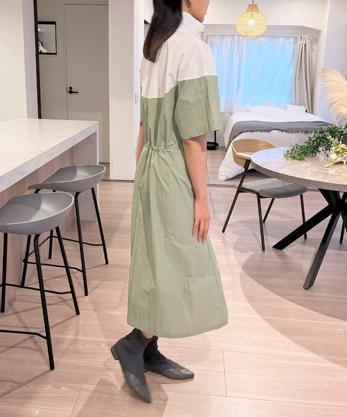 Jewelobe(ジュエローブ)の「ハーフジップバイカラーシャカシャカワンピース(ワンピース・レディース・カーキ/ブラック/ピンク/ベージュ/マスタード・FREE)」の9枚目の写真