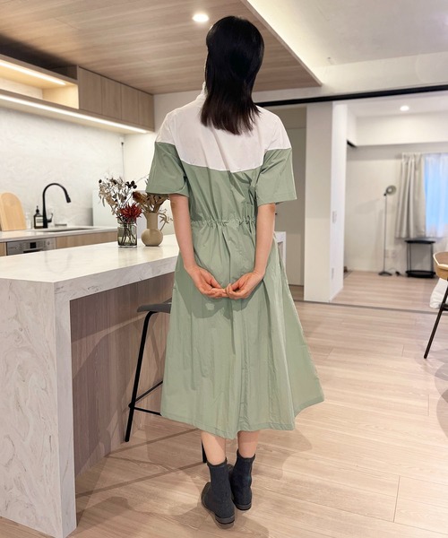 Jewelobe(ジュエローブ)の「ハーフジップバイカラーシャカシャカワンピース(ワンピース・レディース・カーキ/ブラック/ピンク/ベージュ/マスタード・FREE)」の11枚目の写真