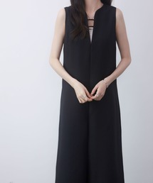 ワイドシルエットスキッパネックオールインワン