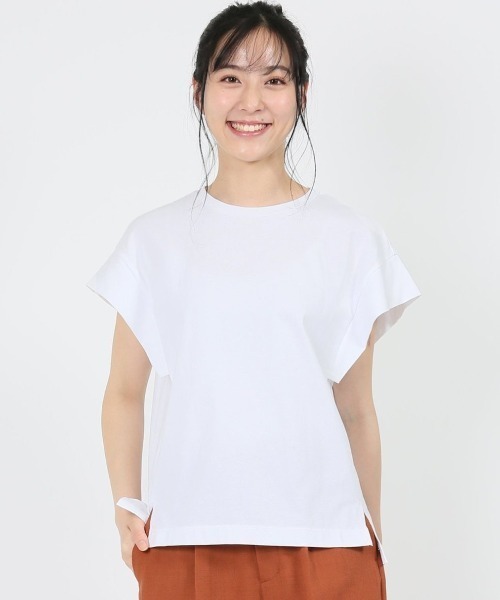 m.f.editorial（エムエフエディトリアル）の「m.f.エディトリアル レディース コットン フレンチスリーブ Tシャツ（Tシャツ/カットソー・レディース・グレー系その他2/ホワイト/グリーン系その他・LARGE/MEDIUM）」の2枚目の写真