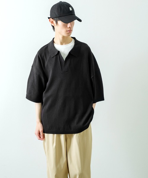 NULL（ヌル）の「【NULL】ニット素材 半袖 スキッパーポロシャツ（ポロシャツ・メンズ・ホワイト/ブラック/レッド/ブルーグレー・MEDIUM/LARGE）」の22枚目の写真