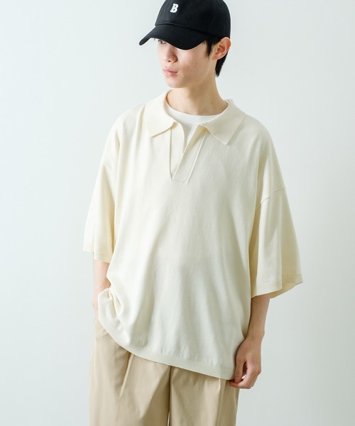 NULL（ヌル）の「【NULL】ニット素材 半袖 スキッパーポロシャツ（ポロシャツ・メンズ・ホワイト/ブラック/レッド/ブルーグレー・MEDIUM/LARGE）」の19枚目の写真