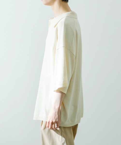 NULL（ヌル）の「【NULL】ニット素材 半袖 スキッパーポロシャツ（ポロシャツ・メンズ・ホワイト/ブラック/レッド/ブルーグレー・MEDIUM/LARGE）」の5枚目の写真