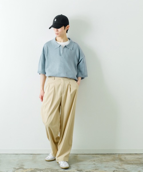 NULL（ヌル）の「【NULL】ニット素材 半袖 スキッパーポロシャツ（ポロシャツ・メンズ・ホワイト/ブラック/レッド/ブルーグレー・MEDIUM/LARGE）」の9枚目の写真