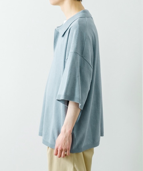 NULL（ヌル）の「【NULL】ニット素材 半袖 スキッパーポロシャツ（ポロシャツ・メンズ・ホワイト/ブラック/レッド/ブルーグレー・MEDIUM/LARGE）」の15枚目の写真