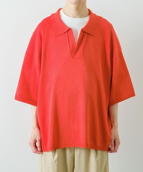 NULL（ヌル）の「【NULL】ニット素材 半袖 スキッパーポロシャツ（ポロシャツ・メンズ・ホワイト/ブラック/レッド/ブルーグレー・MEDIUM/LARGE）」の21枚目の写真