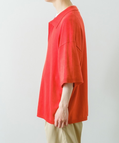 NULL（ヌル）の「【NULL】ニット素材 半袖 スキッパーポロシャツ（ポロシャツ・メンズ・ホワイト/ブラック/レッド/ブルーグレー・MEDIUM/LARGE）」の13枚目の写真