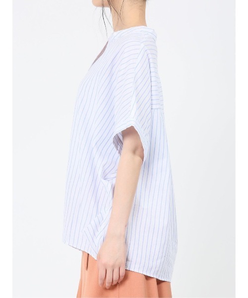 MARBLE WALTS(マーブルワルツ)の「マーブルワルツ/MARBLE WALTS リネン混ストライプ柄 半袖シャツチュニック(Tシャツ/カットソー・レディース・ホワイト/ブルー・MEDIUM/LARGE)」の6枚目の写真