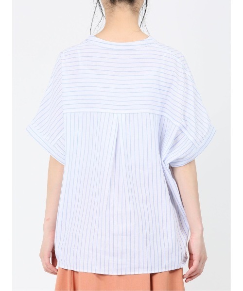 MARBLE WALTS(マーブルワルツ)の「マーブルワルツ/MARBLE WALTS リネン混ストライプ柄 半袖シャツチュニック(Tシャツ/カットソー・レディース・ホワイト/ブルー・MEDIUM/LARGE)」の7枚目の写真