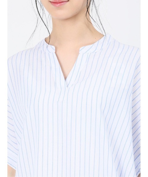 MARBLE WALTS(マーブルワルツ)の「マーブルワルツ/MARBLE WALTS リネン混ストライプ柄 半袖シャツチュニック(Tシャツ/カットソー・レディース・ホワイト/ブルー・MEDIUM/LARGE)」の8枚目の写真