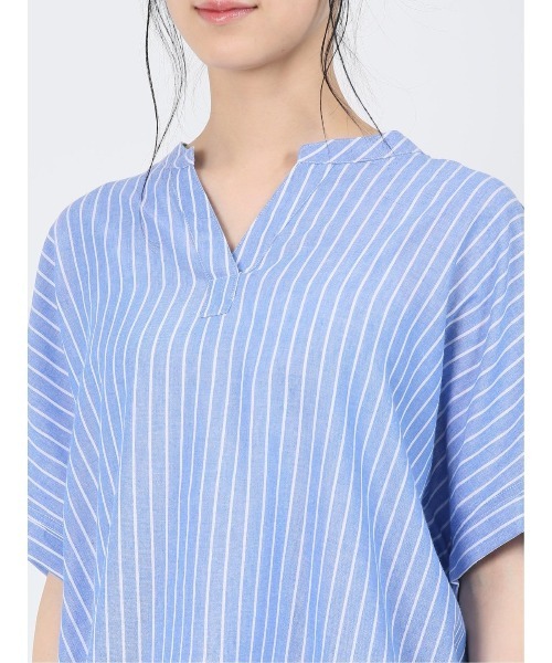 MARBLE WALTS(マーブルワルツ)の「マーブルワルツ/MARBLE WALTS リネン混ストライプ柄 半袖シャツチュニック(Tシャツ/カットソー・レディース・ホワイト/ブルー・MEDIUM/LARGE)」の18枚目の写真