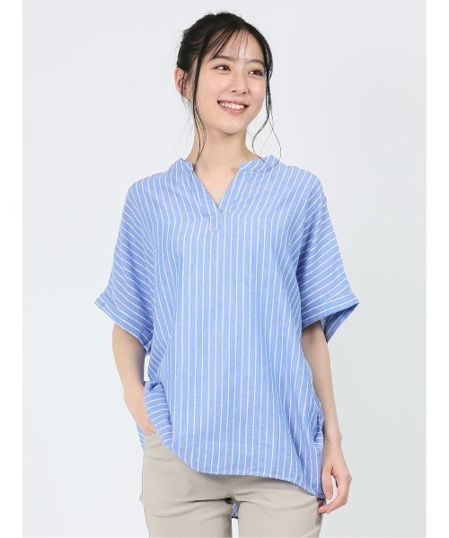 MARBLE WALTS(マーブルワルツ)の「マーブルワルツ/MARBLE WALTS リネン混ストライプ柄 半袖シャツチュニック(Tシャツ/カットソー・レディース・ホワイト/ブルー・MEDIUM/LARGE)」の21枚目の写真