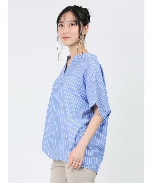 MARBLE WALTS(マーブルワルツ)の「マーブルワルツ/MARBLE WALTS リネン混ストライプ柄 半袖シャツチュニック(Tシャツ/カットソー・レディース・ホワイト/ブルー・MEDIUM/LARGE)」の22枚目の写真