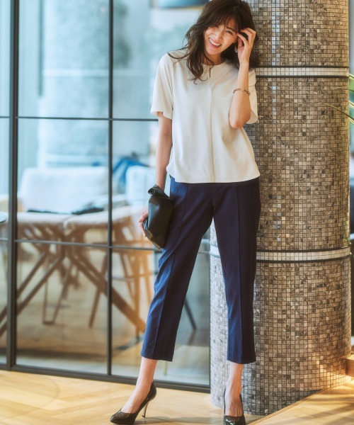 7days Life Styling(セブンデイズライフスタイリング)の「【ひんやり接触冷感】シルケット加工金具付カットソートップス(Tシャツ/カットソー・レディース・オフホワイト/ミント/ネイビー/ダークグリーン・S/M/L/LL)」の7枚目の写真