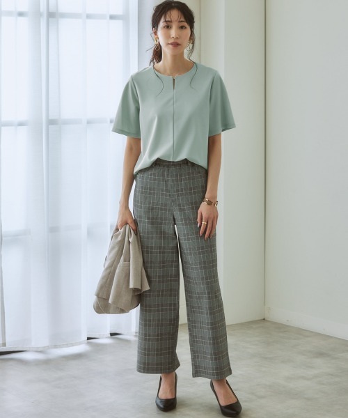 7days Life Styling(セブンデイズライフスタイリング)の「【ひんやり接触冷感】シルケット加工金具付カットソートップス(Tシャツ/カットソー・レディース・オフホワイト/ミント/ネイビー/ダークグリーン・S/M/L/LL)」の13枚目の写真