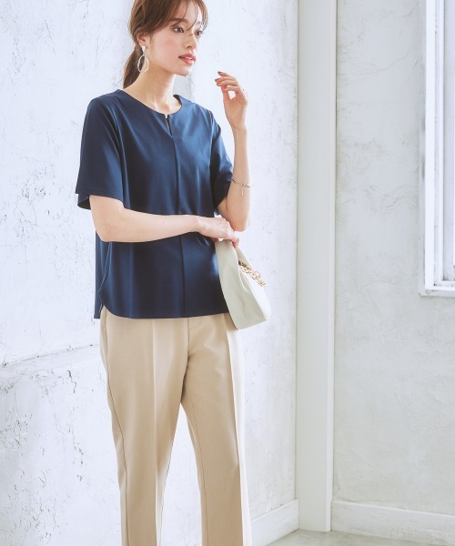 7days Life Styling(セブンデイズライフスタイリング)の「【ひんやり接触冷感】シルケット加工金具付カットソートップス(Tシャツ/カットソー・レディース・オフホワイト/ミント/ネイビー/ダークグリーン・S/M/L/LL)」の19枚目の写真