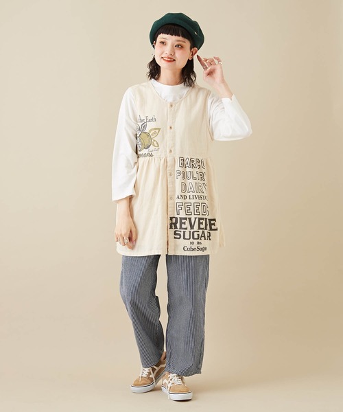 CUBE SUGAR（キューブシュガー）の「OE天竺カットソーモックネックロゴ刺繍プルオーバー（Tシャツ/カットソー・レディース・ベージュ/ホワイト/ブラック・M）」の4枚目の写真