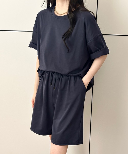 DAY CLOSET（デイ クローゼット）の「レディース 半袖オーバーサイズルーズスウェットトップス+パンツセットアップ 上下2点セット（ルームウェア/パジャマ・レディース・オートミール/ブラック/ライトイエロー/ブルー/グリーン/ピンク/チャコールグレー/グレー系その他/グレー/ネイビー/ブラウン・M）」の8枚目の写真