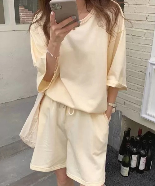 DAY CLOSET（デイ クローゼット）の「レディース 半袖オーバーサイズルーズスウェットトップス+パンツセットアップ 上下2点セット（ルームウェア/パジャマ・レディース・オートミール/ブラック/ライトイエロー/ブルー/グリーン/ピンク/チャコールグレー/グレー系その他/グレー/ネイビー/ブラウン・M）」の10枚目の写真