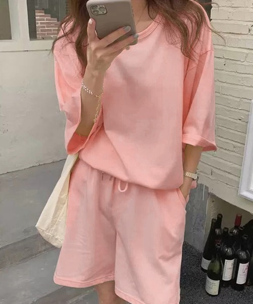 DAY CLOSET（デイ クローゼット）の「レディース 半袖オーバーサイズルーズスウェットトップス+パンツセットアップ 上下2点セット（ルームウェア/パジャマ・レディース・オートミール/ブラック/ライトイエロー/ブルー/グリーン/ピンク/チャコールグレー/グレー系その他/グレー/ネイビー/ブラウン・M）」の11枚目の写真