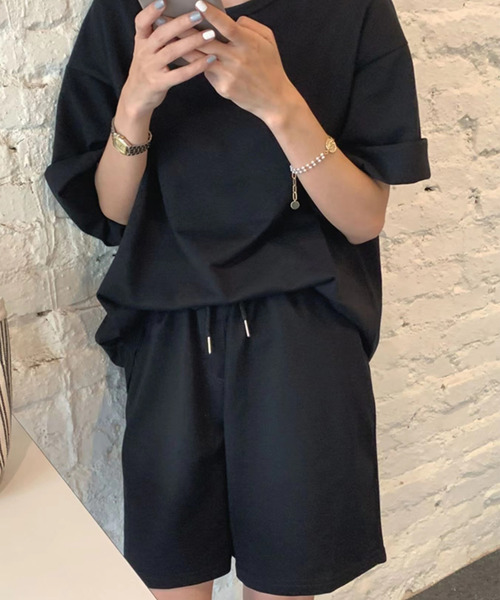 DAY CLOSET（デイ クローゼット）の「レディース 半袖オーバーサイズルーズスウェットトップス+パンツセットアップ 上下2点セット（ルームウェア/パジャマ・レディース・オートミール/ブラック/ライトイエロー/ブルー/グリーン/ピンク/チャコールグレー/グレー系その他/グレー/ネイビー/ブラウン・M）」の15枚目の写真