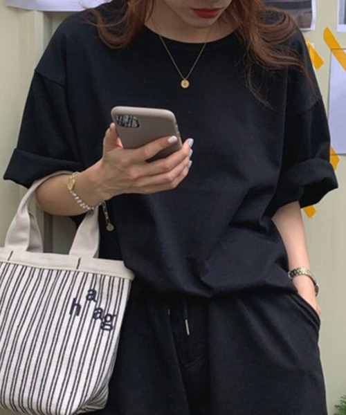 DAY CLOSET（デイ クローゼット）の「レディース 半袖オーバーサイズルーズスウェットトップス+パンツセットアップ 上下2点セット（ルームウェア/パジャマ・レディース・オートミール/ブラック/ライトイエロー/ブルー/グリーン/ピンク/チャコールグレー/グレー系その他/グレー/ネイビー/ブラウン・M）」の20枚目の写真