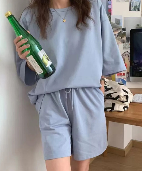 DAY CLOSET（デイ クローゼット）の「レディース 半袖オーバーサイズルーズスウェットトップス+パンツセットアップ 上下2点セット（ルームウェア/パジャマ・レディース・オートミール/ブラック/ライトイエロー/ブルー/グリーン/ピンク/チャコールグレー/グレー系その他/グレー/ネイビー/ブラウン・M）」の17枚目の写真