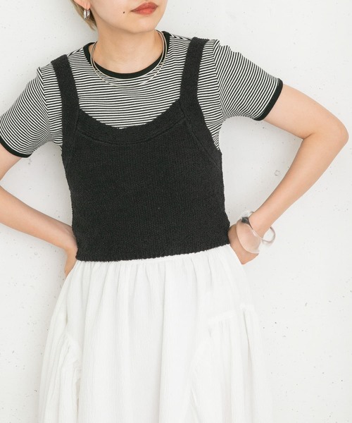 KBF(ケイビーエフ)の「ミニブークレニットビスチェ(ニット/セーター・レディース・ブルー/ブラック/ライトベージュ・ONE)」の2枚目の写真