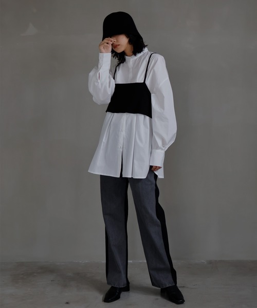 hellam（へラム）の「ウエストタックバンドカラーシャツ（シャツ/ブラウス・レディース・ブルー/オフホワイト・FREE）」の13枚目の写真