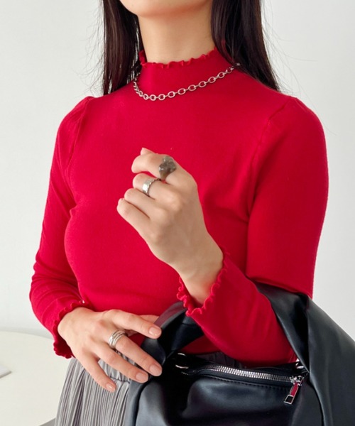 CLEA(クレア)の「メロウニットトップスインナー(Tシャツ/カットソー・レディース・アイボリー/ブラック/ホワイト/ブラウン/レッド/グリーン/グレー/モカ・FREE)」の8枚目の写真