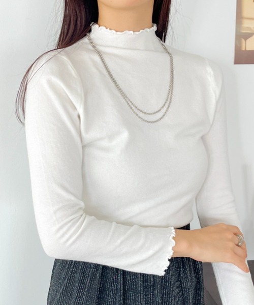 CLEA(クレア)の「メロウニットトップスインナー(Tシャツ/カットソー・レディース・アイボリー/ブラック/ホワイト/ブラウン/レッド/グリーン/グレー/モカ・FREE)」の10枚目の写真