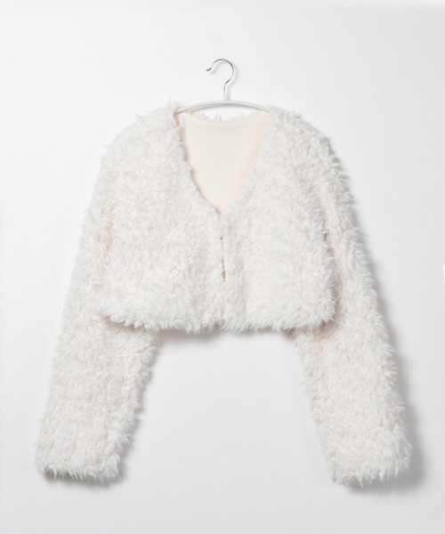me+em select（ミームセレクト）の「※※【 ３color 】ロングシャギーボアショートボリュームカーディガン（カーディガン/ボレロ・レディース・ブラック/ピンク/アイボリー・FREE）」の5枚目の写真