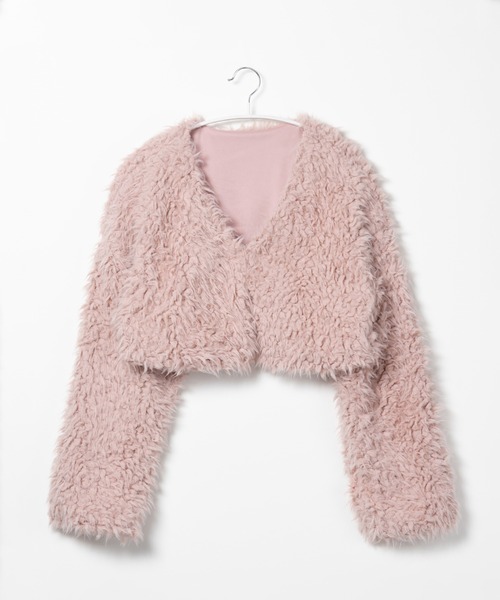 me+em select（ミームセレクト）の「※※【 ３color 】ロングシャギーボアショートボリュームカーディガン（カーディガン/ボレロ・レディース・ブラック/ピンク/アイボリー・FREE）」の6枚目の写真