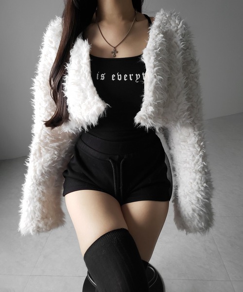 me+em select（ミームセレクト）の「※※【 ３color 】ロングシャギーボアショートボリュームカーディガン（カーディガン/ボレロ・レディース・ブラック/ピンク/アイボリー・FREE）」の15枚目の写真