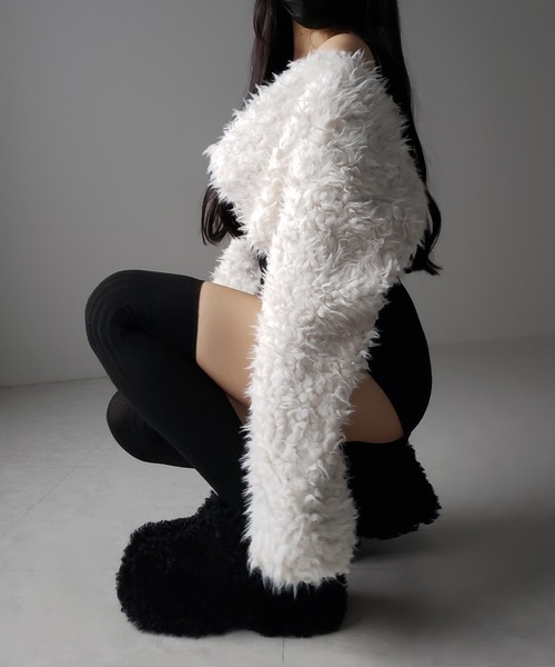 me+em select（ミームセレクト）の「※※【 ３color 】ロングシャギーボアショートボリュームカーディガン（カーディガン/ボレロ・レディース・ブラック/ピンク/アイボリー・FREE）」の16枚目の写真