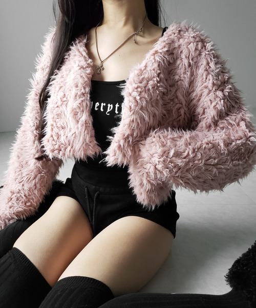 me+em select（ミームセレクト）の「※※【 ３color 】ロングシャギーボアショートボリュームカーディガン（カーディガン/ボレロ・レディース・ブラック/ピンク/アイボリー・FREE）」の19枚目の写真